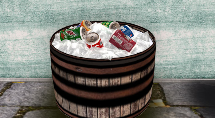 Barrel of Ice with Soda Cans