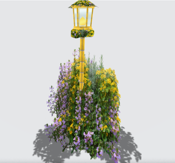 Virtual Mesh Street Lamp with Growing Flowers